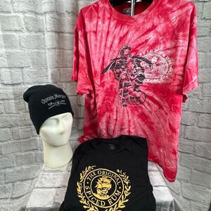 Lot Of 3 Captain Morgan Rum Logo Merch Beanie Hat Two Men's XL T-Shirts Tie-Dye